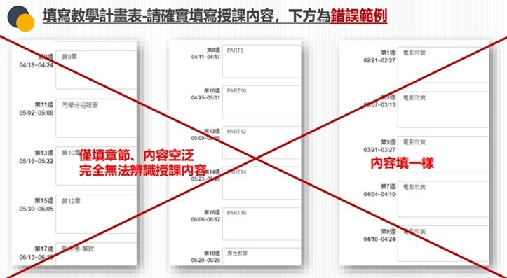 教學計劃表錯誤填寫示範